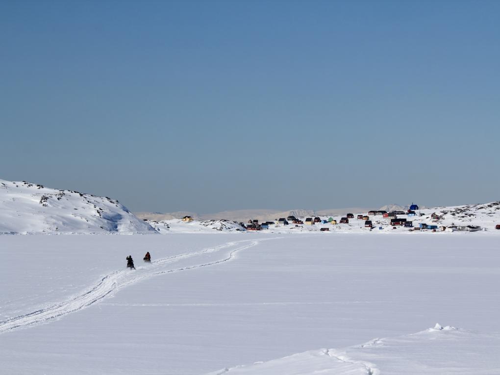 We will follow the traditional dogsled track on snowmobile, crossing