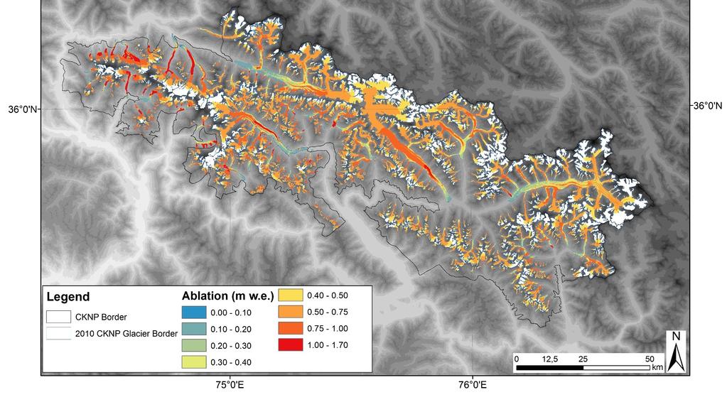 The fresh-water resource derived from ice melting of the CKNP glaciers (over 18