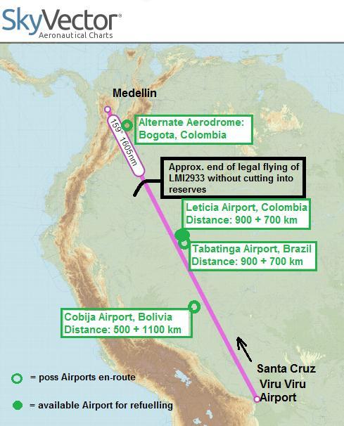 December Edition 55 SAFE WINGS approved by another AASANA officer. The distance between Santa Cruz and Medellín airports is 1,598 nautical miles.
