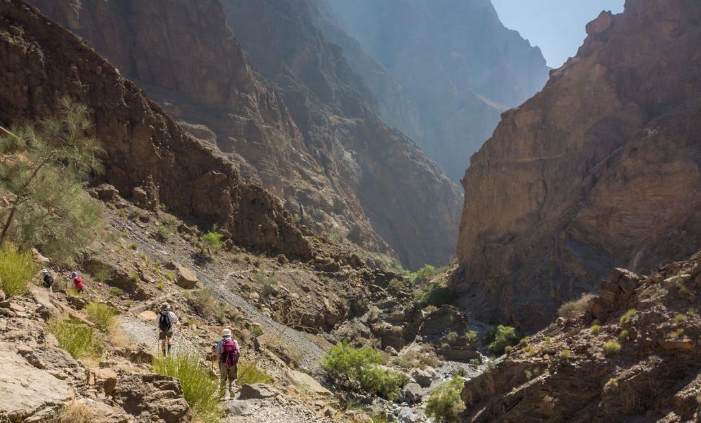 SIGNATURE HIKES WADI OF WATERFALLS This guided hiking trail begins with a view of Hail Yemen village, a 10-minute drive from the resort.