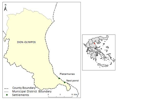 The study area is defined by three important natural places, the Olympus mountains foothills, the Thermaikos Gulf and the delta of Pineios river (Fig. 3.