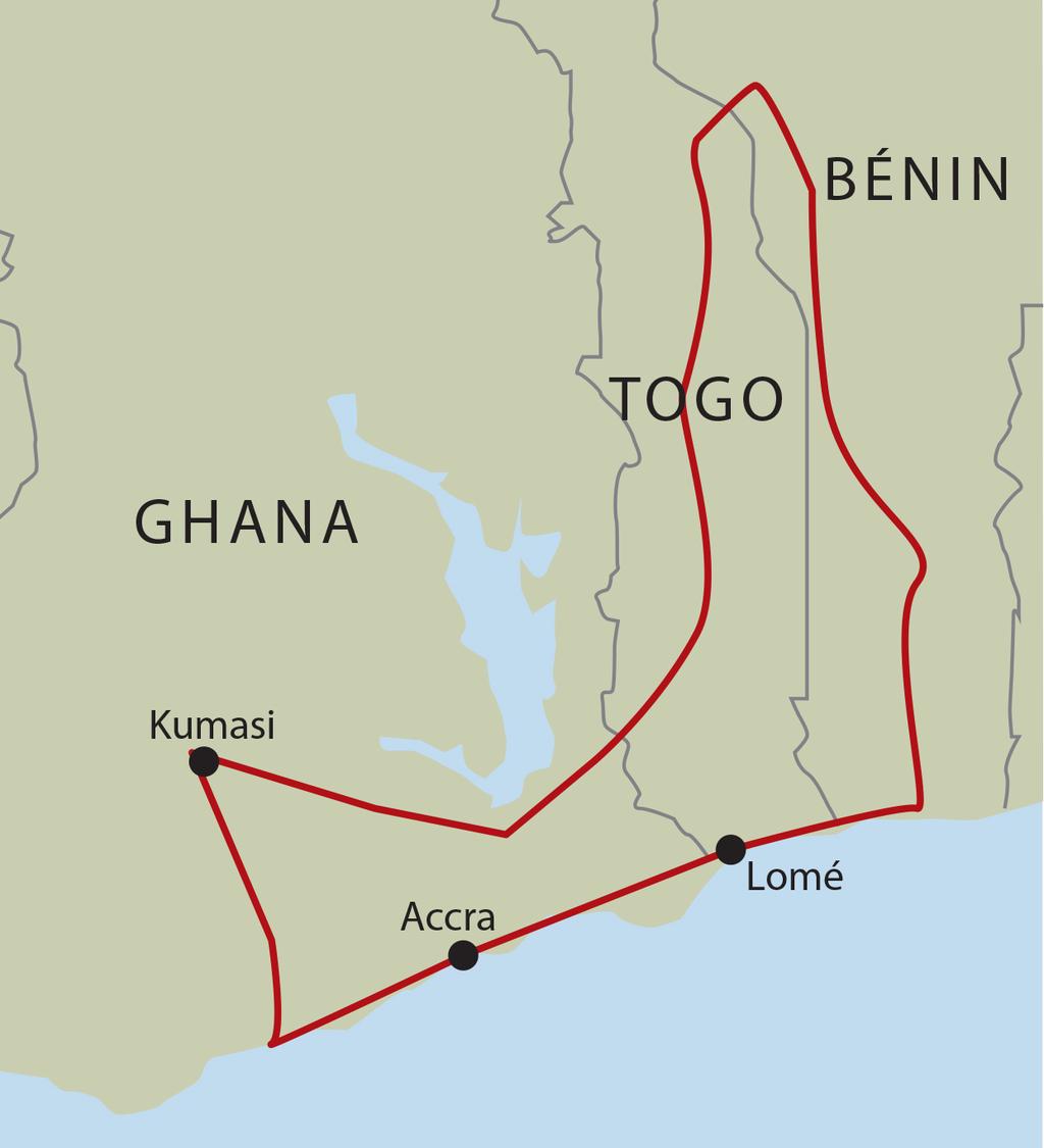 Ghana, Togo, Benin - Festivals and Traditions - West Africa - Trip Notes General Trip info Map Trip Code: MGTB Trip Length: 12 Trip starts in: Accra Trip ends in: Elmina Meals: Lunch - picnic or