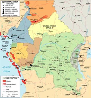 Astride the equator Mainly lowlands, dominated by Congo Basin Vast areas of rain forest Delineated from Nigeria by physiographic as well as cultural breaks