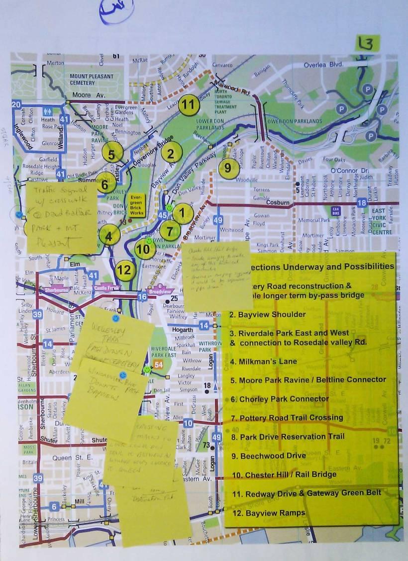 Group # 3 Sticky notes on map (from top to bottom of map) Traffic signal with crosswalk at David Balfour Park & Mt.