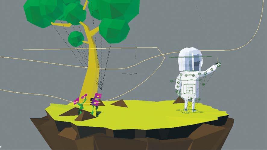 Na slici 11 prikazana je prva scena animacije. Također, na slici 11 vidiljivi su elementi koji u 3D softveru predstavljaju vjetar i sunce, te srodstvo objekata odnosno parenting za tu scenu.