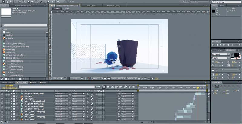 Slika 25: Compositing i montaža u After Effects-u Slika 25 prikazuje snimku ekrana u procesu compositinga i