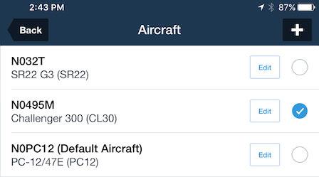 All your aircraft and performance profiles are fully editable from the Flights view by tapping the Edit/View buttons next to each.