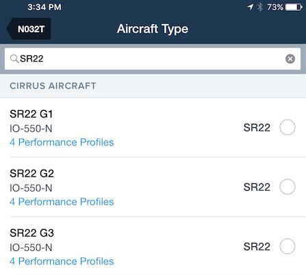 Tap on an aircraft to enter the Aircraft Edit page, then tap Aircraft Type near the top to search for your aircraft type.