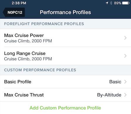 Performance Profiles Aircraft Performance Profiles provide the data to power ForeFlight s performance calculations.