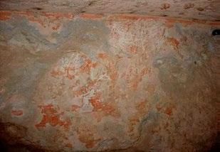 Decorated earthen plasters in the naos have been damaged extensively by apparently modern incised graffiti.