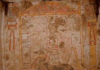 On the western wall, she is depicted in adoration of Isis and Nephthys, and opposite that, she is found with two of the sons of Horus, Hapy and Kebehsenuef.