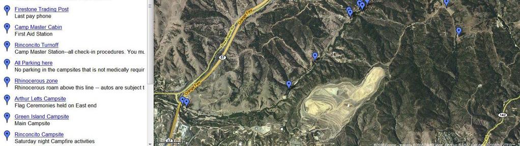 ) Google Earth Map 23 August 2009 (Satellite pics are not perfectly current) Firestone Boy Scout Reservation Rinconcito Ctrl+Click to follow Link: