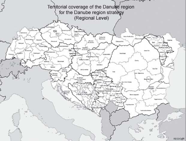 ÇËSHTJE EUROPIANE DHE TË SIGURISË - 23 93 Harta 2: Ndryshimi territorial i rajonit të Danubit për Strategjinë e Rajonit të Danubit Burimi: http://ec.europa.