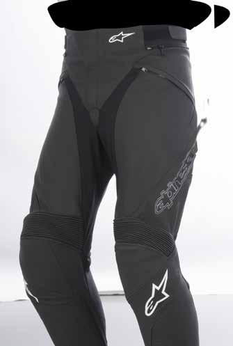 back profile Zippered volume extender on calf area Stretch accordion on knees and back for an optimized comfort while riding Velcro and D-Ring waist adjustment for improved riding fit Snap button and