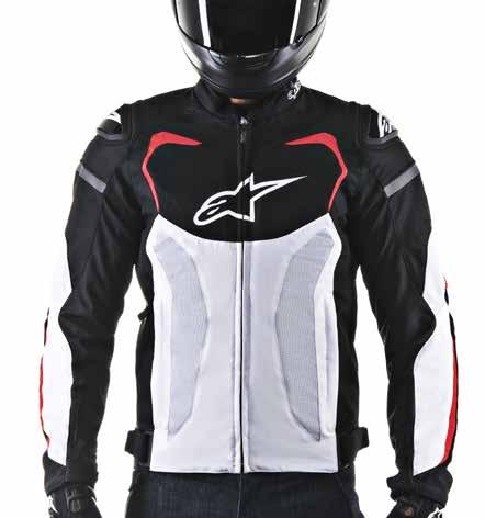 cuff adjuster Velcro waist adjuster Reflective insert details Accordion stretch inserts on elbows and shoulder Chest and back pad compartments with PE comfort padding (Alpinestars CE Nucleon back