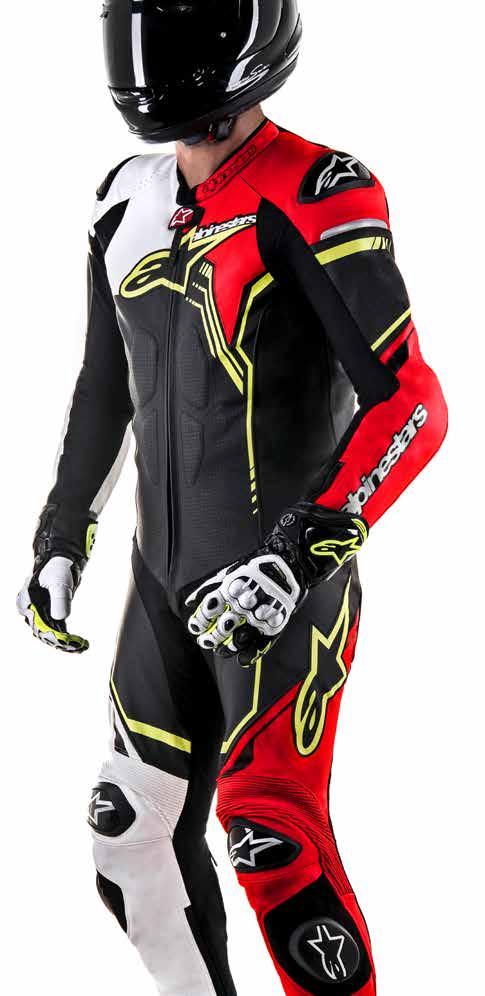 GP PLUS LEATHER SUIT RACING / PERFORMANCE RIDING / SIZE: 44-60 / 44-64 WHITE RED 1.3 mm genuine cow leather. CE certified Alpinestars GP protectors: shoulders, elbow, knee.