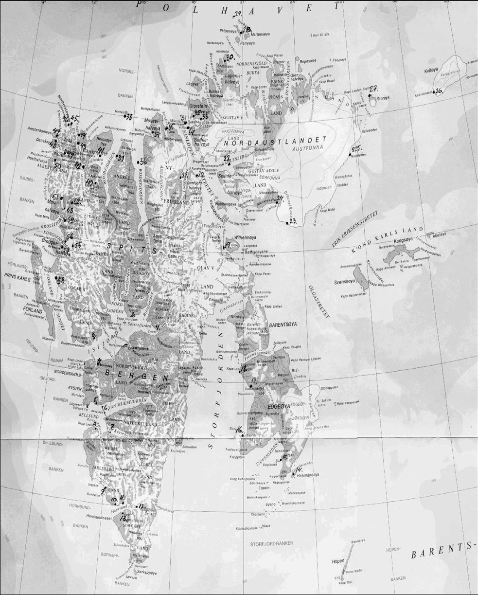 Map of Svalbard with possible landing locations.