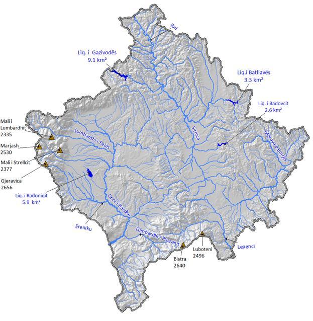 Map of artificial lakes in