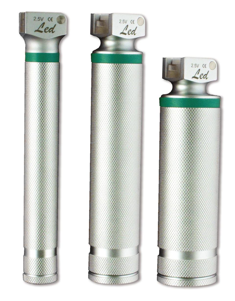 Handles Choose from premium LED handles or standard xenon handles for use with SunMed s Fiber Optic laryngoscope blades. Both types are compatible with Green System blades.