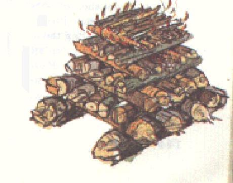 Log Cabin - Ideal council fire for a whole camp of scouts. It consists of crisscross made from logs at the bottom. The smaller crisscross fire lay is made from branches on top.