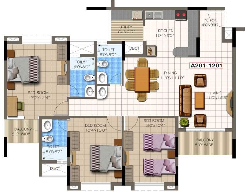 Back  204-1204 (3 BHK) Area 1725 sq.ft.