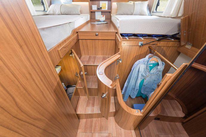 The wardrobes under the twin beds in the Hymermobil BClass PremiumLine are accessible