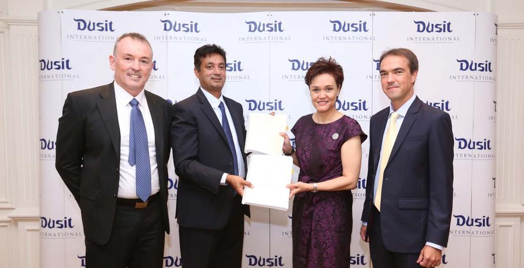 A PROUD HISTORY IN SRI LANKA Signing ceremony with Dusit Thani (far right) and the Indola Group Pvt Ltd (near right).
