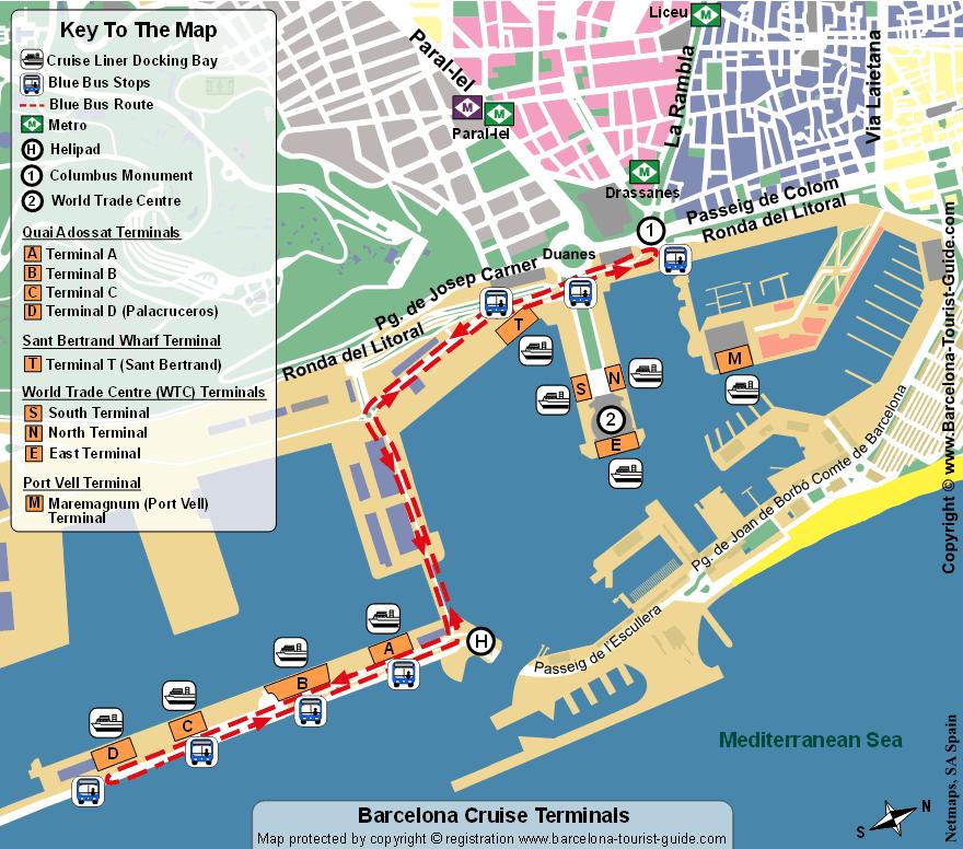 The walking time from the Christopher Columbus monument to La Rambla is about 1 minute, and the nearest Metro Station is Drassanes (Green Line, L3), which is only about 5 minutes walk from the