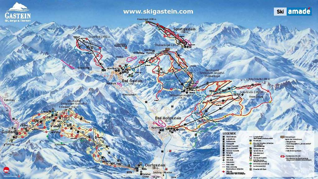 Gastein Ski Region - Over 290km skiing Winter & Skiing The Gastein ski area, one of Austria s largest, is separated into five ski areas, served by three resorts and several small additional lift