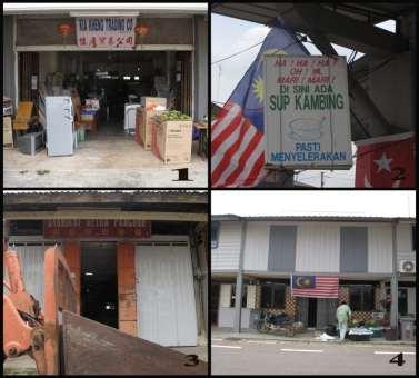 1. Kai Kheng Trading Co. (furniture shop); 2. Restaurant; 3. Panghor Rubber Company; 4. Banana Trading Store.