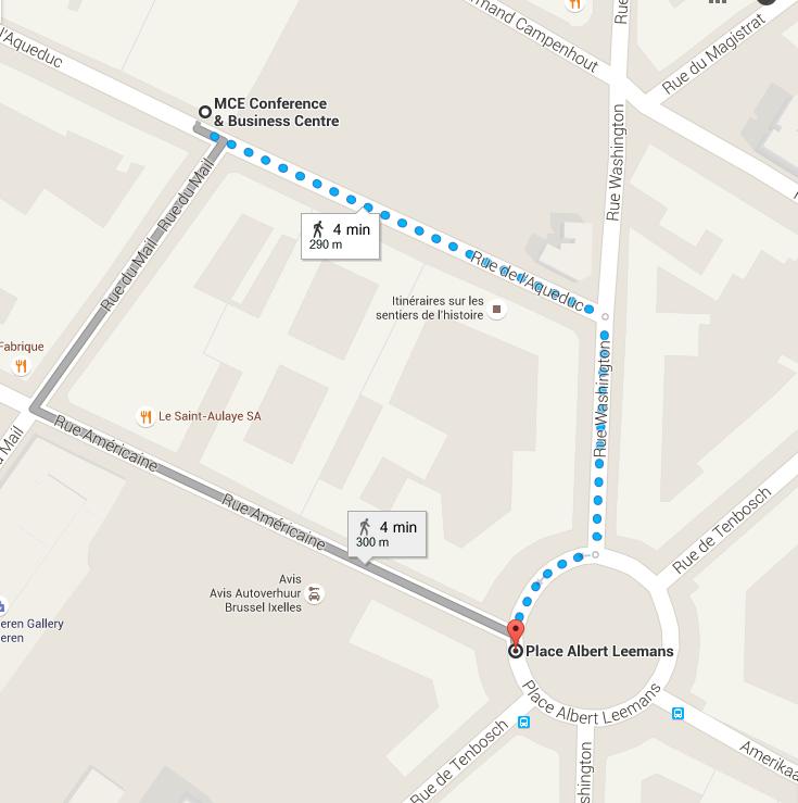 From Brussels Central Station Take bus no. 38 (estimated time 30 min) and ask the driver to stop at "rue Van Eyck".