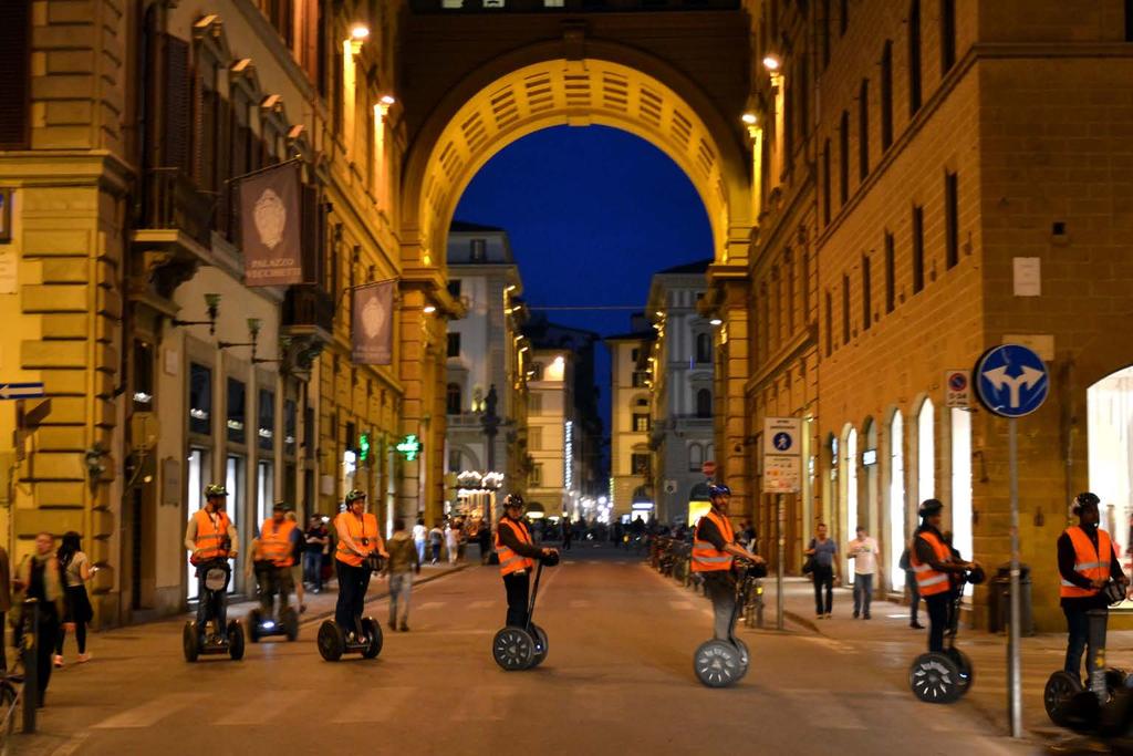 FLORENCE SEGWAY NIGHT TOUR Price: 65 per person Schedule: Sunday to Thursday at 4:30pm or 7:30pm Duration: 2,5 hours Included: Small Group experience, Tour Leader, Segway rental, orientation session,