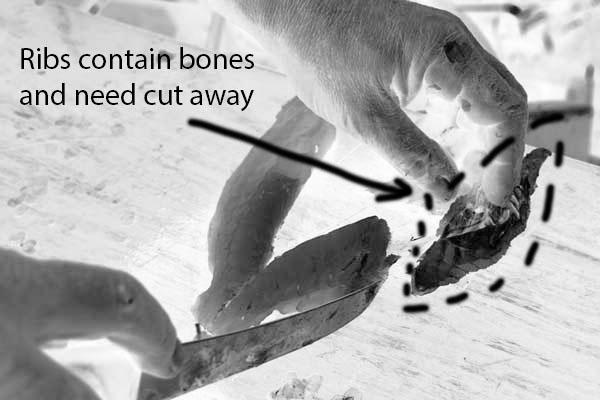 You can usually cut these small bones out using a v-shape cutting pattern. Figure 8.1 Step 9 Flip fish over and repeat steps 1-8.