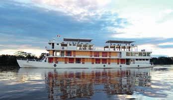 AMAZON RIVERBOAT ADVENTURE $2,499 9 S Cruise in style along Amazonian rivers Spot sloths, toucans and monkeys Keep a look out for the elusive jaguar Dine on food fresh from the jungle Explore the
