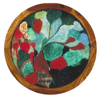 0324 Sepierre circular framed leaf composition in red and
