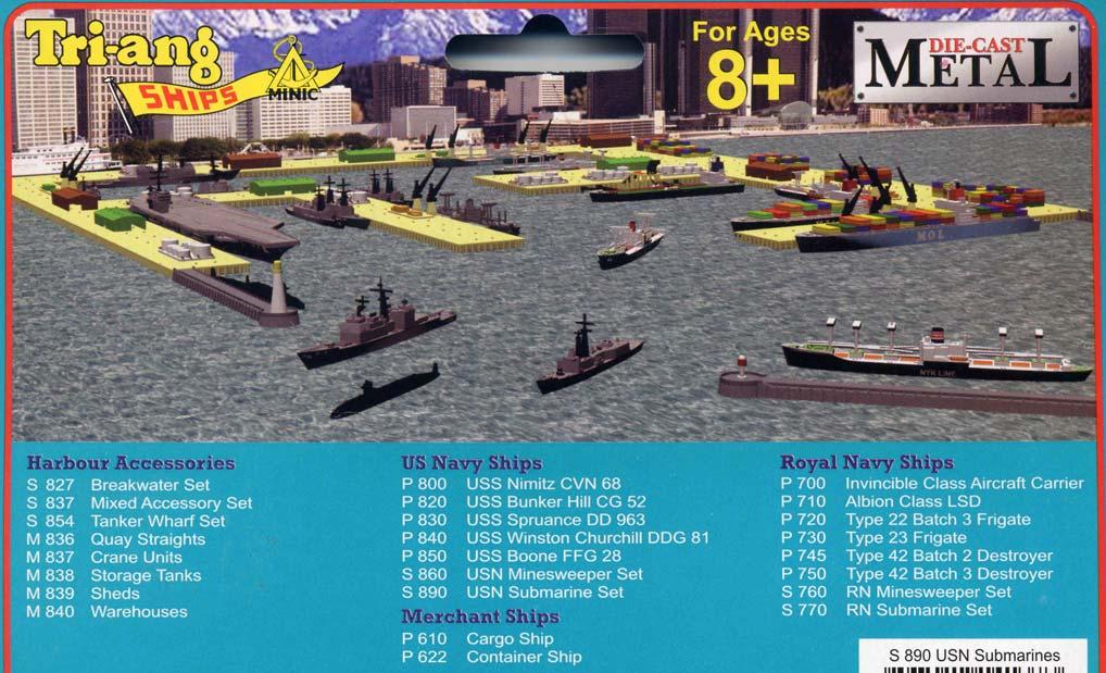 The 11 RN ships are also being released individually as generic models (i.e. no pennant number) and there are also three sets S700 Carrier Strike Command Set, S710 Assault Task Force Set and S730 Naval Harbour Set.