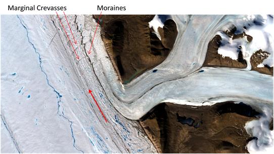 SIR for 2011 Petermann Glacier, notice the bright pixels where the glacier is located indicating the presence of ice. FIG. 8.