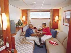 Cabins on the upper and middle decks measure 151 square feet and have large windows which slide open. Cabins on the main and lower decks measure 120 square feet and a have smaller windows.