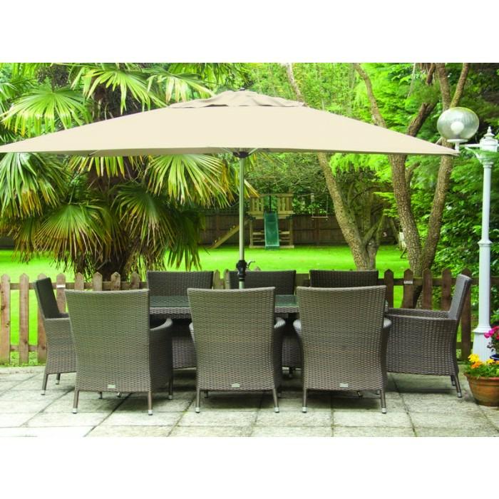 SANDRINGHAM 8 SEATER RECTANGULAR TABLE & PARASOL 1299 Product Description: The Sandringham range features armchairs with deep bases which result in an extra comfortable and supportive seating