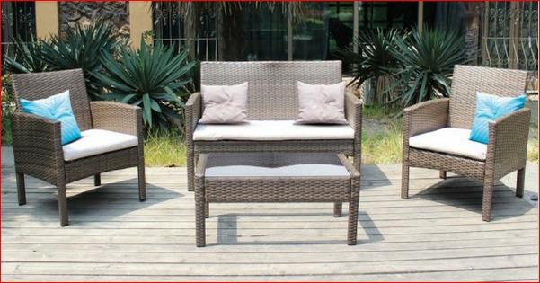 4 PIECE RATTAN SOFA SET 249 Our 4 piece sofa set is beautifully designed in a stylish brown faux rattan material which is completely weatherproof and