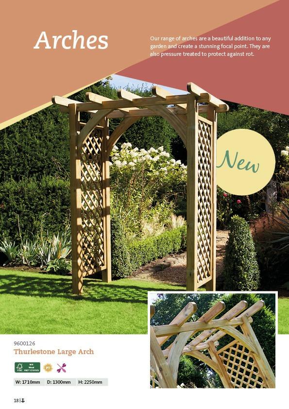 THURLSTONE ARCH 199.00 The Thurlstone Arch creates a beautiful statement in any landscaped area. It helps to make a stunning walk way when flowers and plants are trained to grow up its side trellises.