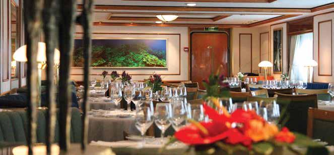 Dining rooms on both ships, like National Geographic Orion s shown here, are inviting and informal.