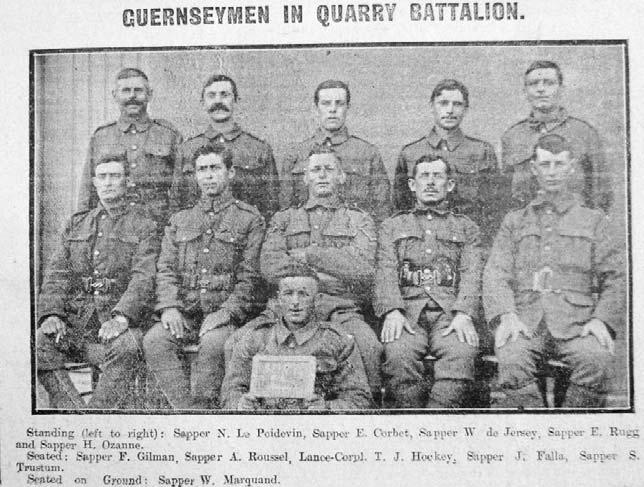 came to include the Roads & Quarries Troops. All of the men from the Guernsey contingents had the rank of Sapper.