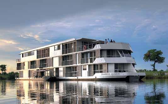 Tour ends. B ZAMBEZI QUEEN A floating boutique hotel, the Zambezi Queen is a tri-level riverboat built to exacting environmental standards.