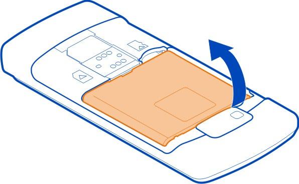 8 Prvi koraci 3 Izvadite bateriju ako je postavljena. 4 Uverite se da je kontaktna površina SIM kartice okrenuta nadole, a zatim ubacite karticu u otvor za SIM karticu.
