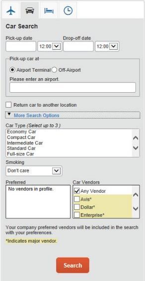 Book a Car Step 1: Use the Car tab If you require a car but not airfare, request the car using the Car (or Air / Rail ) tab. To do so: 30. Enter your pick-up and drop-off dates and times.