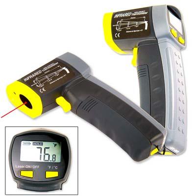 NON-CONTACT INFRARED THERMOMETER This hand-held, non contact thermometer safely and instantly measures temperatures to 1,022 degrees without touching the target.