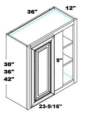 Wall Corner Cabinet Blind Corner WBLC3942-3630 WBLC3942-3636 WBLC3942-3642 Blind Corner 36"W x 30"H x 12"D* Blind Corner 36"W x 36"H x 12"D* Blind Corner 36"W x 42"H x 12"D* *NOTE: max pull to