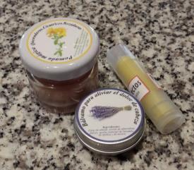 DESCRIPTION Preparation of natural cosmetics: a stick against mosquito bites, a balsam against headache, a lip balm using medicinal plants (for instance: rosmary, lavender, etc).