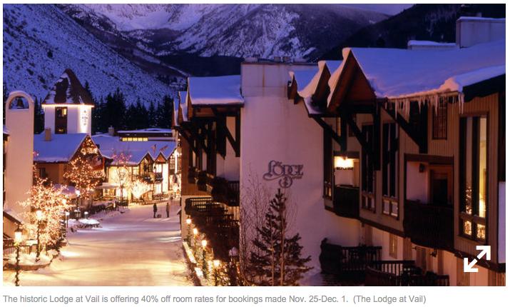 15. The Lodge at Vail in the famed ski town underwent a big renovation last year. The historic hotel now offers 40% off room rates for bookings made Nov. 25- Dec. 1.